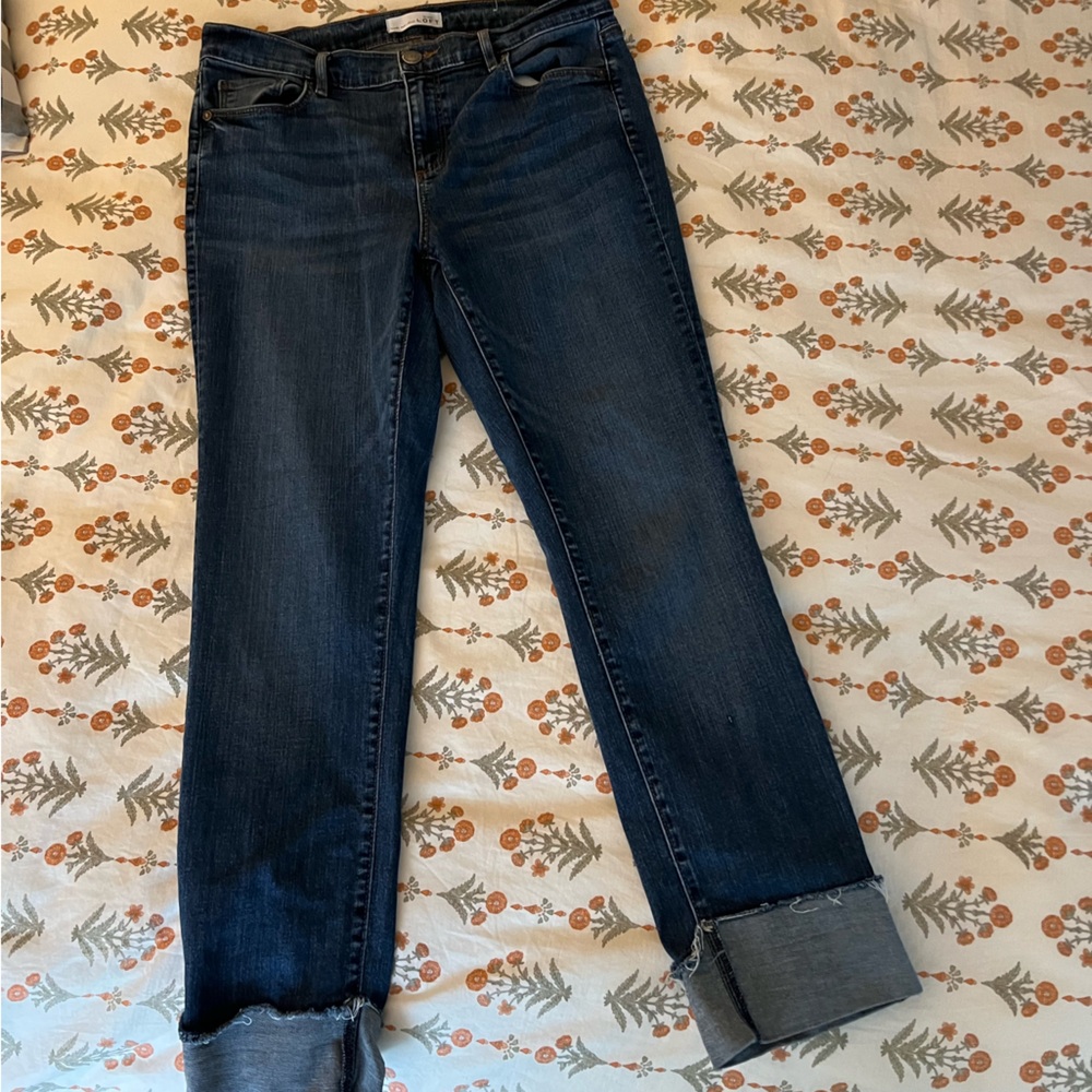 LOFT Dark Washed Cropped Modern Straight Leg Jeans